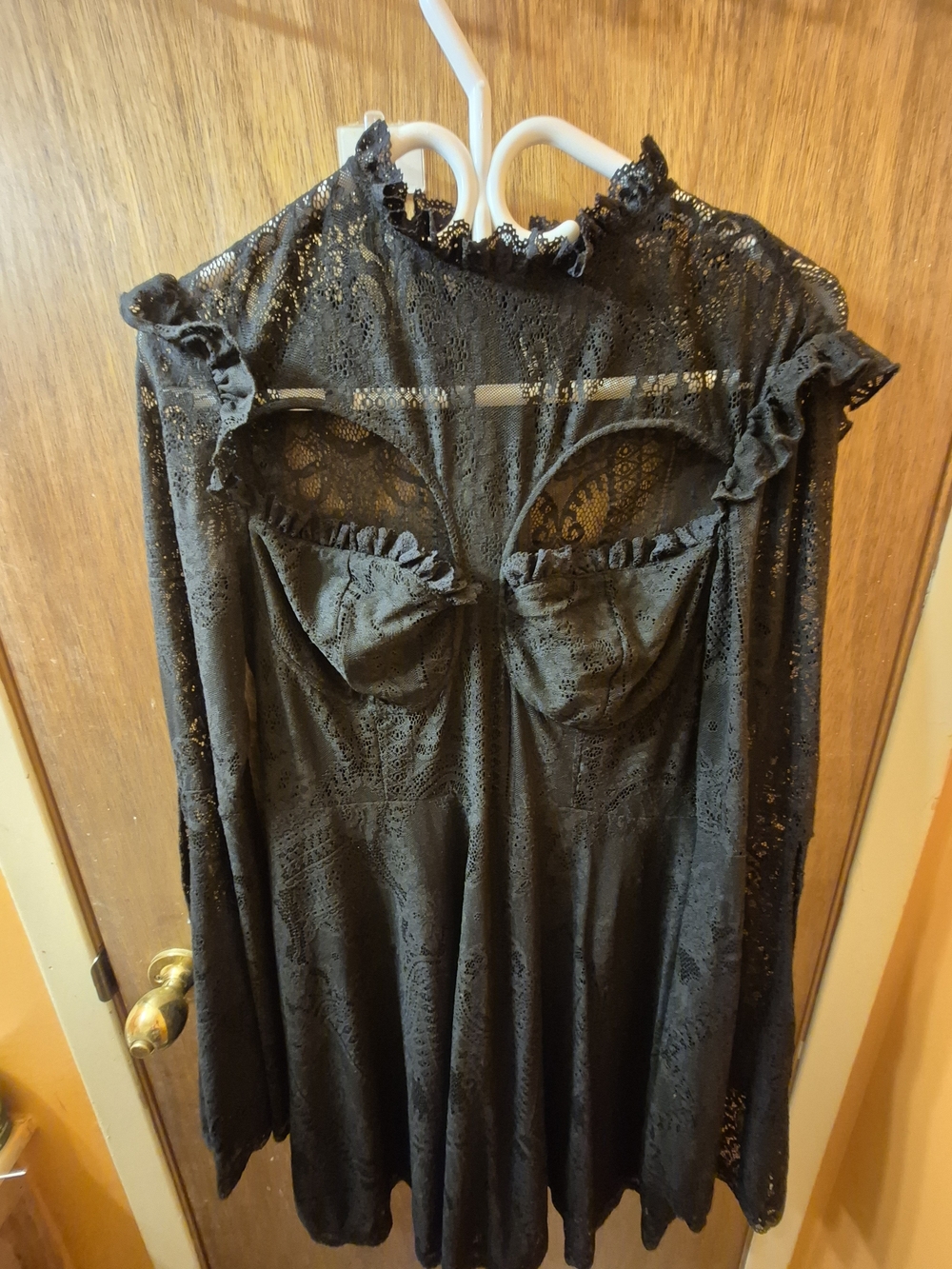 Killstar Black Lace High-Neck Long Sleeve Dress with Ruffle Cups